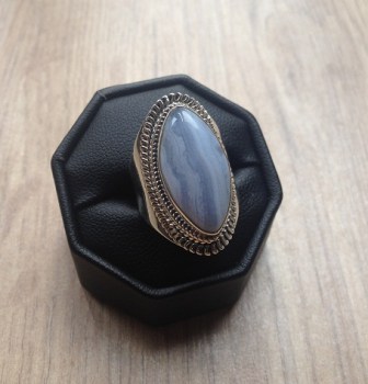 Zilveren ring met ovale blauw Lace Agaat maat 17 mm